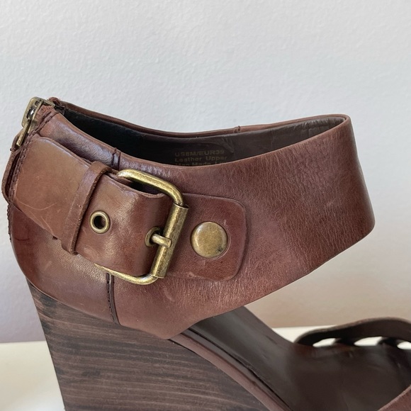 VIA SPIGA BROWN LEATHER WEDGE SANDALS - Picture 7 of 12